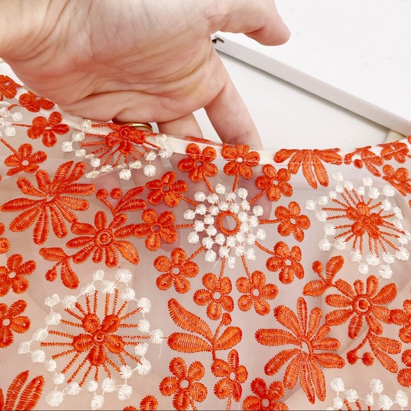 MUSE sz 2 Embroidered Floral Orange Sheath Dress Scalloped Back - Picture 7 of 17